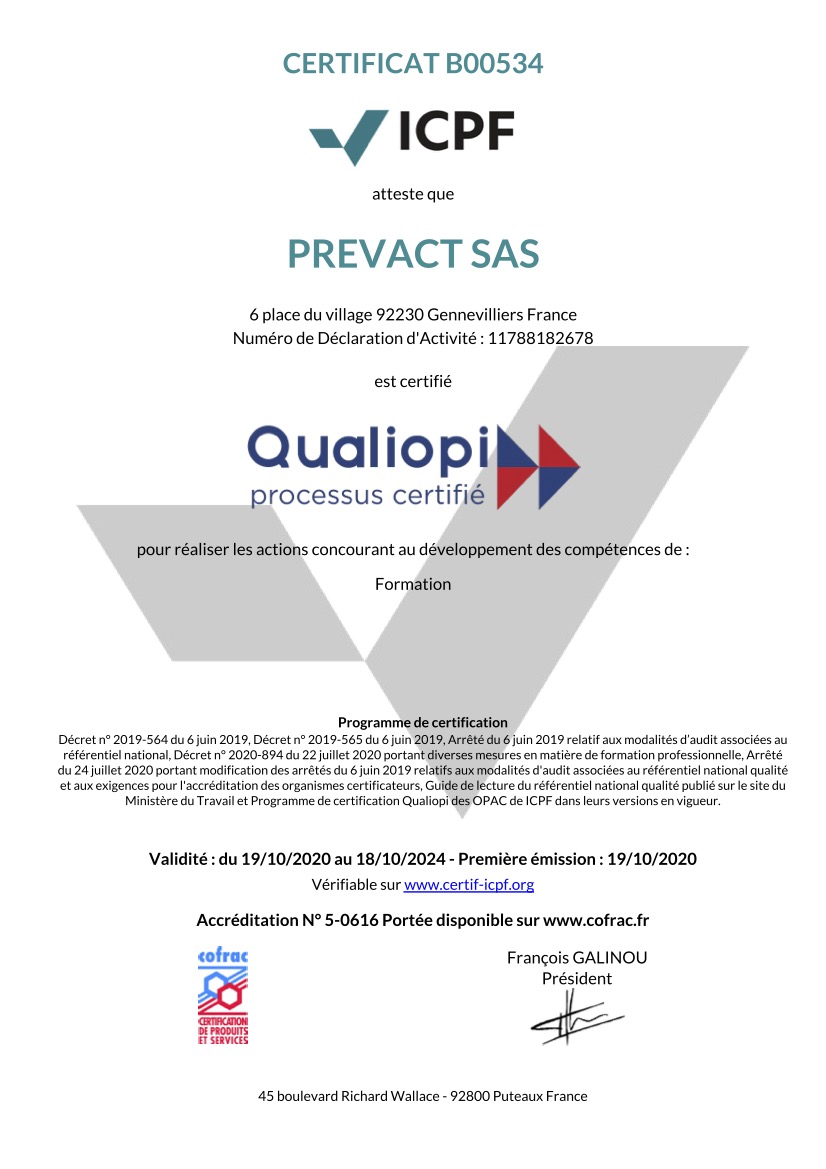 Certificat Qualiopi - Prevact